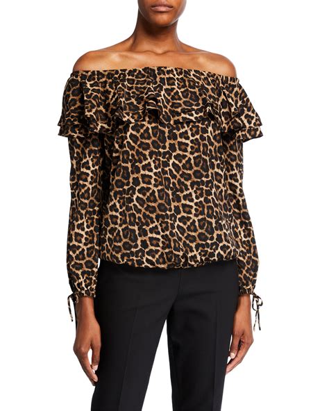 michael kors one shoulder ruffly cream leopard print|MICHAEL Michael Kors Off.